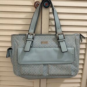 Fashion Bug Pale Blue Patterned Shoulder Bag with Buckle Straps